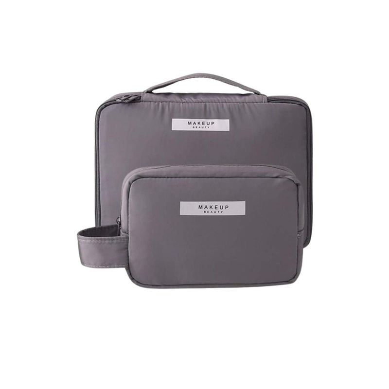 BLUE BEADS Pack Of 2 Grey Cosmetic Makeup Bag