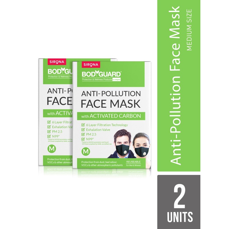 BOD GUARD Unisex Pack of 2 6-Ply Reusable Anti-Pollution N99 PM2.5 Masks