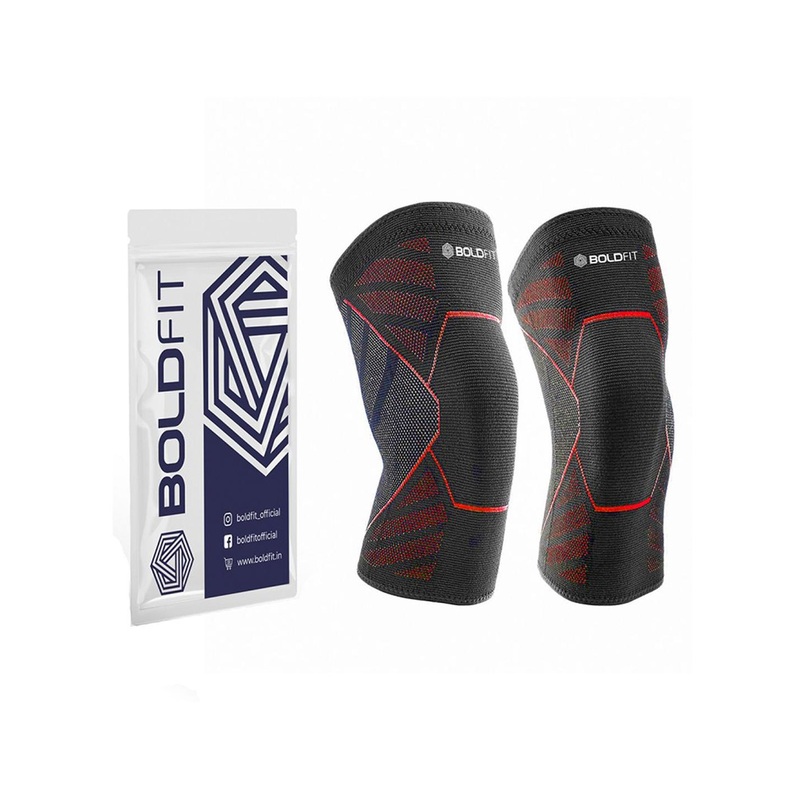 BOLDFIT Black & Red Solid Knee Support Cap