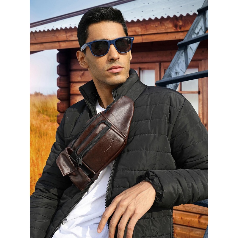 F Gear Unisex Brown Solid Potent Art Leather Waist Pouch