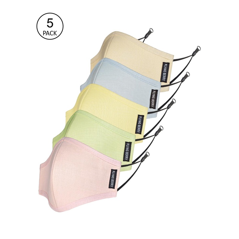 FLYING BERRY Unisex Pack Of 5 Solid 3-Ply Reusable Anti Pollution Linen N95 Masks