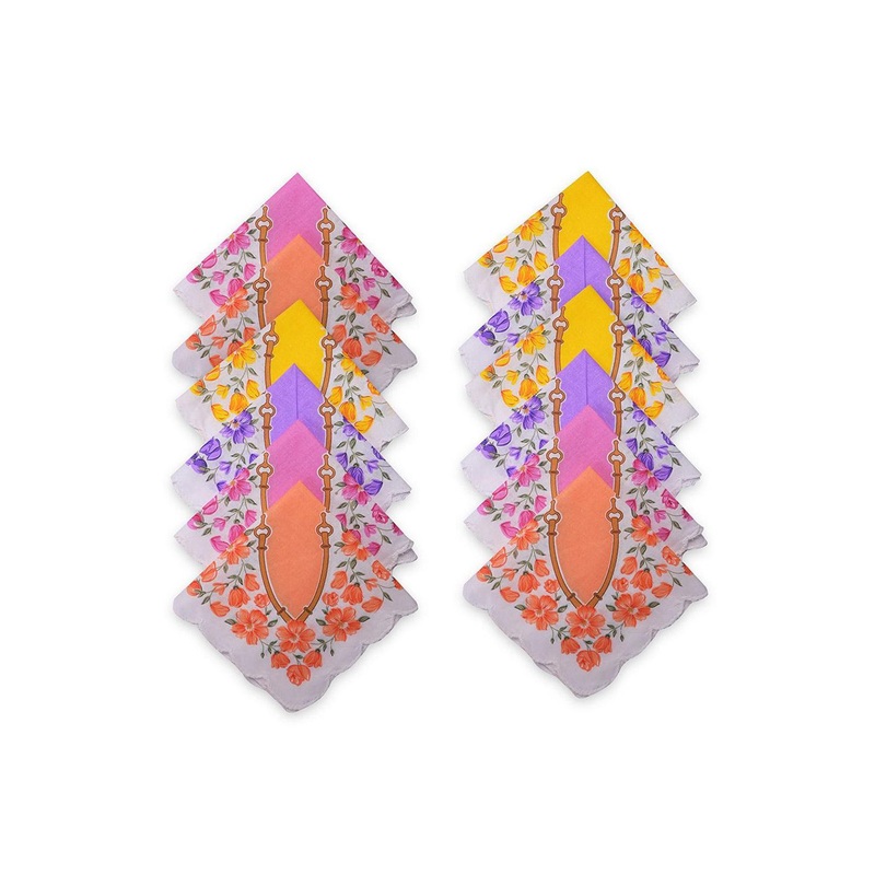 Kuber Industries 12-Pcs Printed Star Cutwork Pure Cotton Handkerchiefs