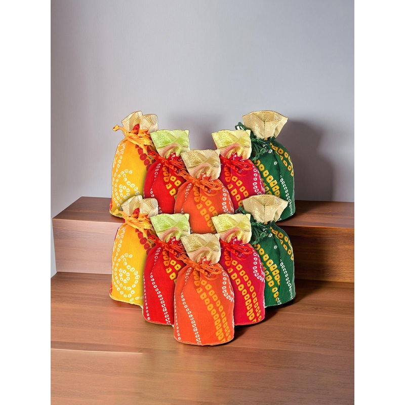 Kuber Industries Adults Set of 10 Assorted Printed Potli Bag