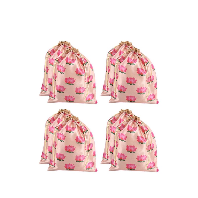 Kuber Industries Set of 8 Lotus Printed Potli Bags