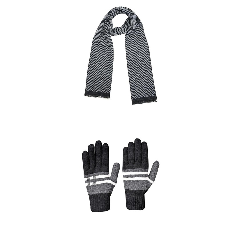 LOOM LEGACY Men Patterned Woollen Winter GloveS With Muffler