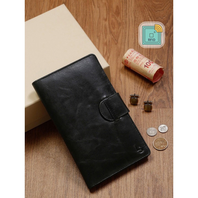 LOUIS STITCH Men Black Leather Passport Holder