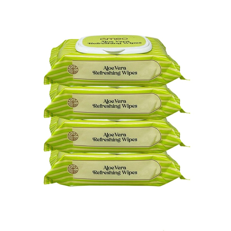 Omeo Set Of 4 Aloe Vera Refreshing Alcohol Free Face Wipe – 25 Wipes Each