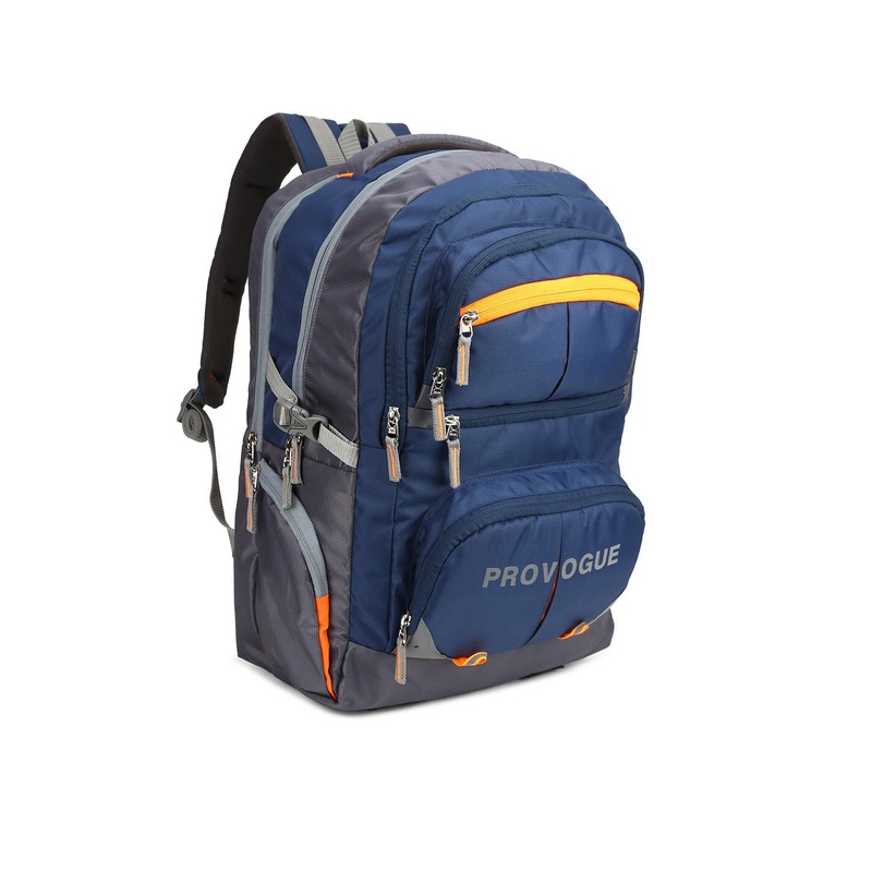 Provogue Unisex Navy Blue & Grey Colourblocked Backpack with Reflective Strip