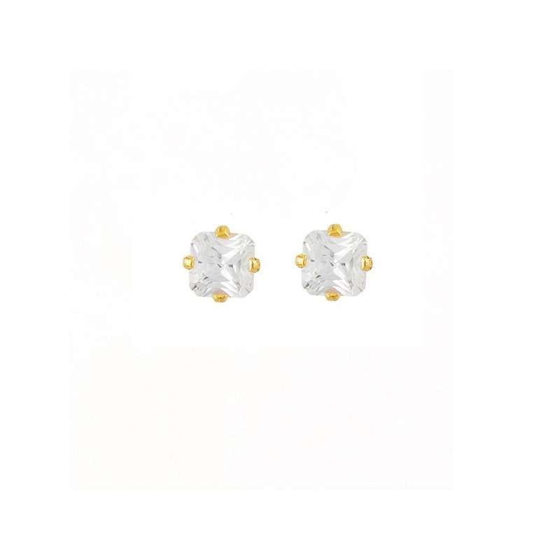 STUDEX 24K Pure Gold Plated Stainless Steel Cubic Zirconia Studded Square Shaped Studs