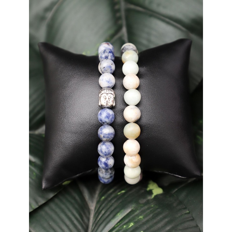 TAG 7 Set Of 2 Natural Stone Agate Elasticated Slip-On Bracelet