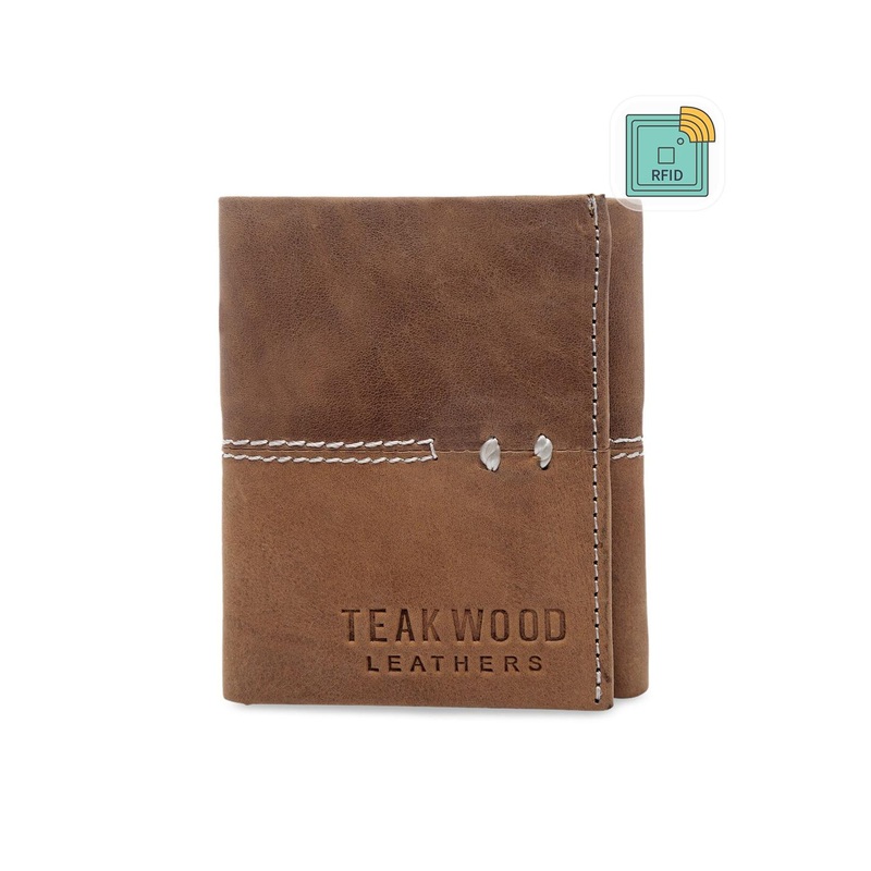 Teakwood Leathers Men Tan Brown Solid Leather Three Fold Wallet