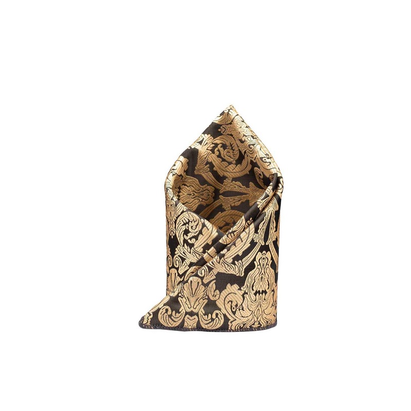 The Tie Hub Men Gold-Colored & Black Printed Pocket Squares