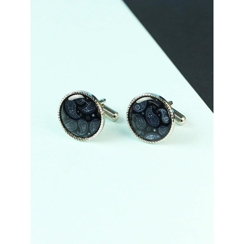 Tossido Men Black & Steel Printed Cufflink