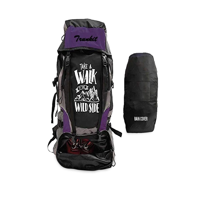 TRUNKIT Unisex Purple & Black Printed Rucksack With Shoe Compartment – 55 L