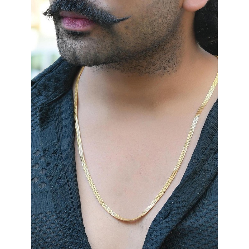 VOJ Men Gold-Plated Artificial Beads Studded Designer Box Chain