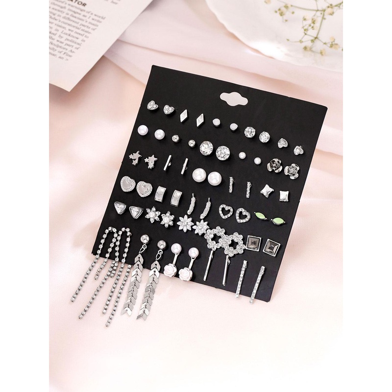 Yellow Chimes Set Of 30 Rhodium-Plated Stone Studded & Beaded Studs & Drop Earrings