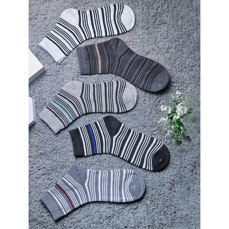 Brauch Men Pack Of 5 Cotton Striped Above Ankle Length Socks
