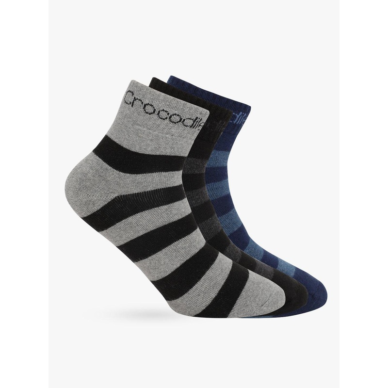 Crocodile Men Pack Of 3 Assorted Cotton Terry Ankle-Length Socks