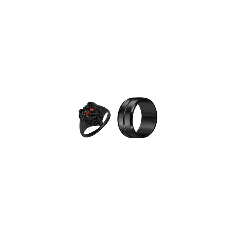 Dynamic Retail Global Set of 2 Rings for Men, Black-Black Alloy Ring ()