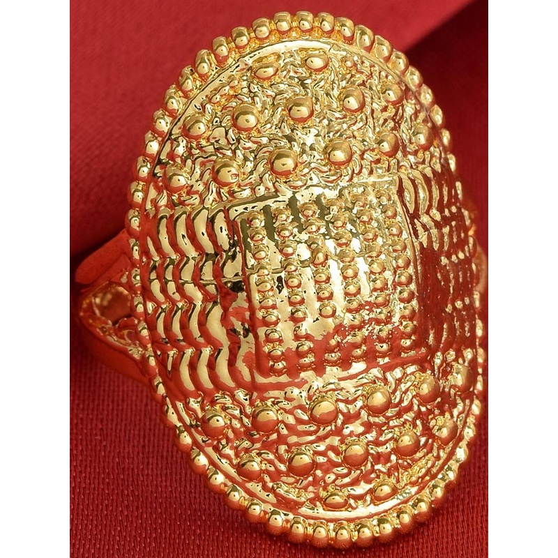 Gold plated Handmade carving Long Oval Finger cuff Tradittional Finger ring Women