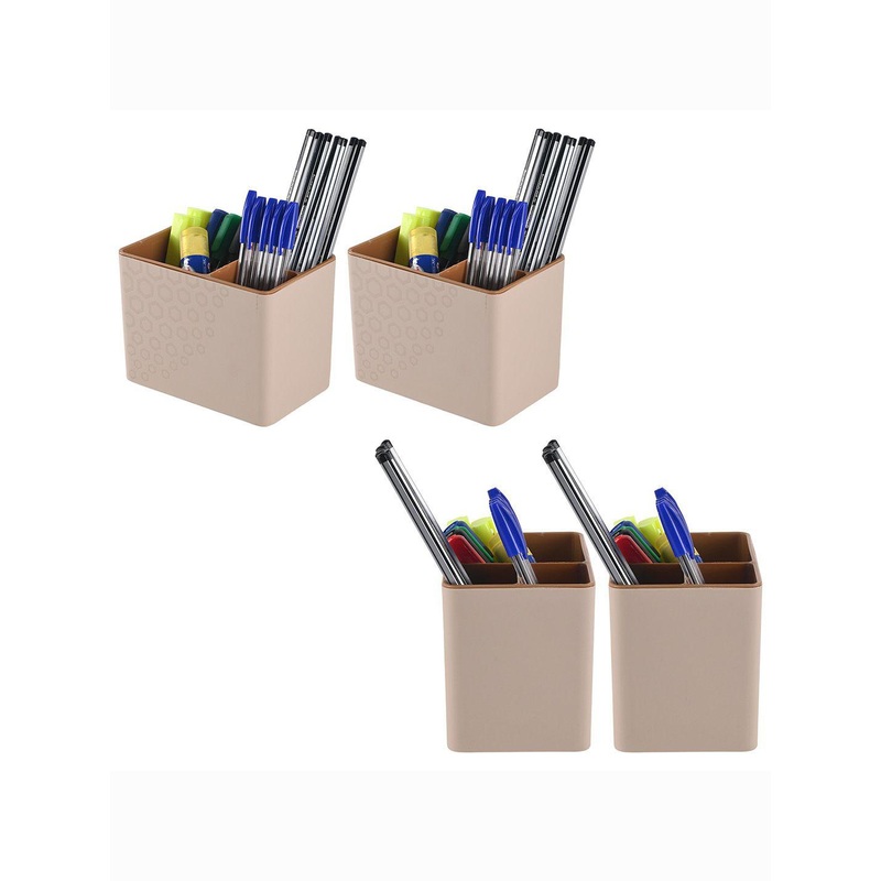 Kuber Industries 4 Pcs 3-Compartment Pen Pencil Stand & Desk Organizer Pen Holder