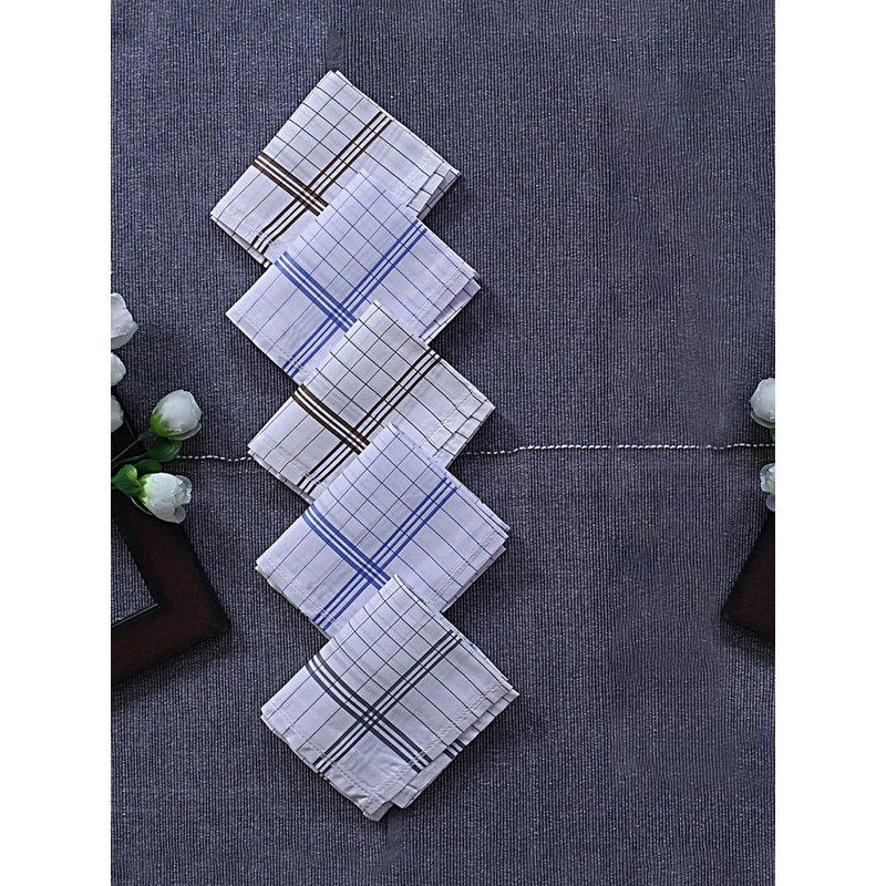 Kuber Industries Men & Boys Set Of 6 White Check Print Cotton Sweat Absorbent Hankies