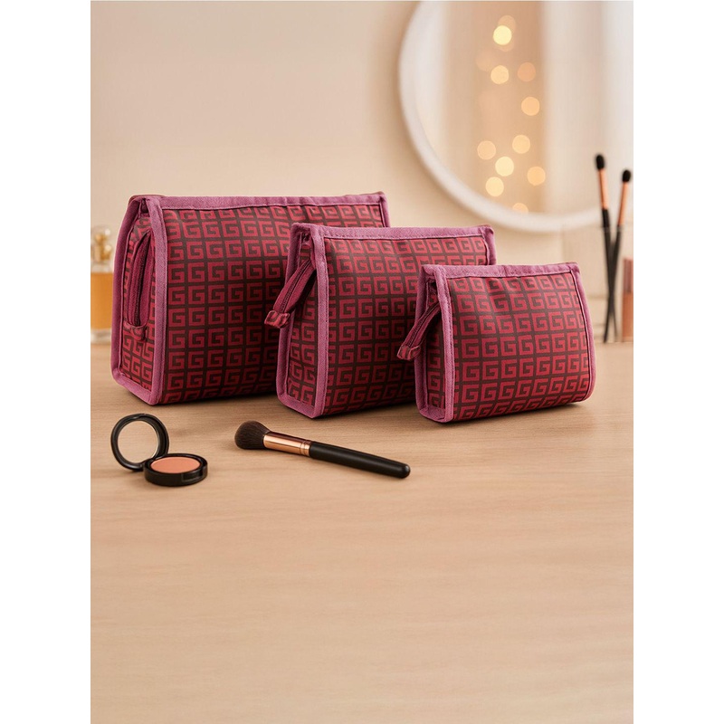 Kuber Industries Set Of 3 Printed Makeup Pouch With Handle