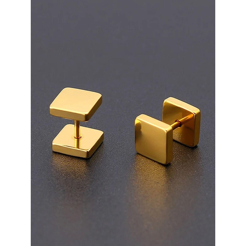 Peora Unisex Stainless Steel Gold Plated Square Shaped Double Sided Studs