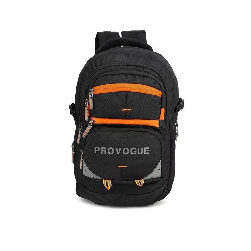 Provogue Unisex Black & Orange Colour-blocked with Reflective Strip Backpack