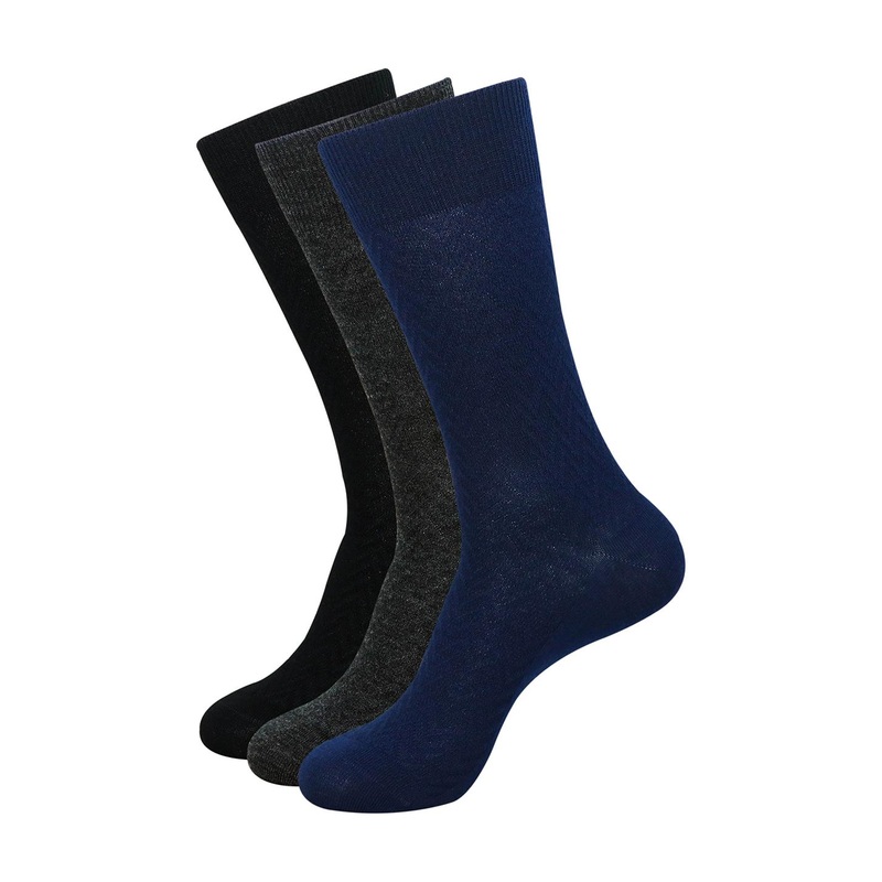 Socksxpress Men Black & Navy Blue Pack of 3 Woollen Calf Length Socks