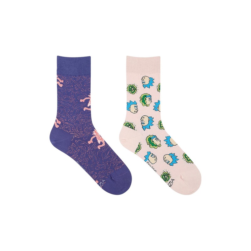 Socksxpress Rick and Morty Men Pack of 2 Pink & Purple Patterned Cotton Calf-Length Socks