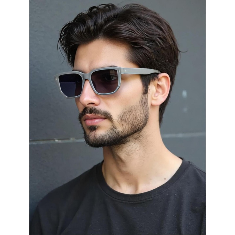 Ted Smith Unisex Square Grey Charchoal Black UV Protected Sunglasses