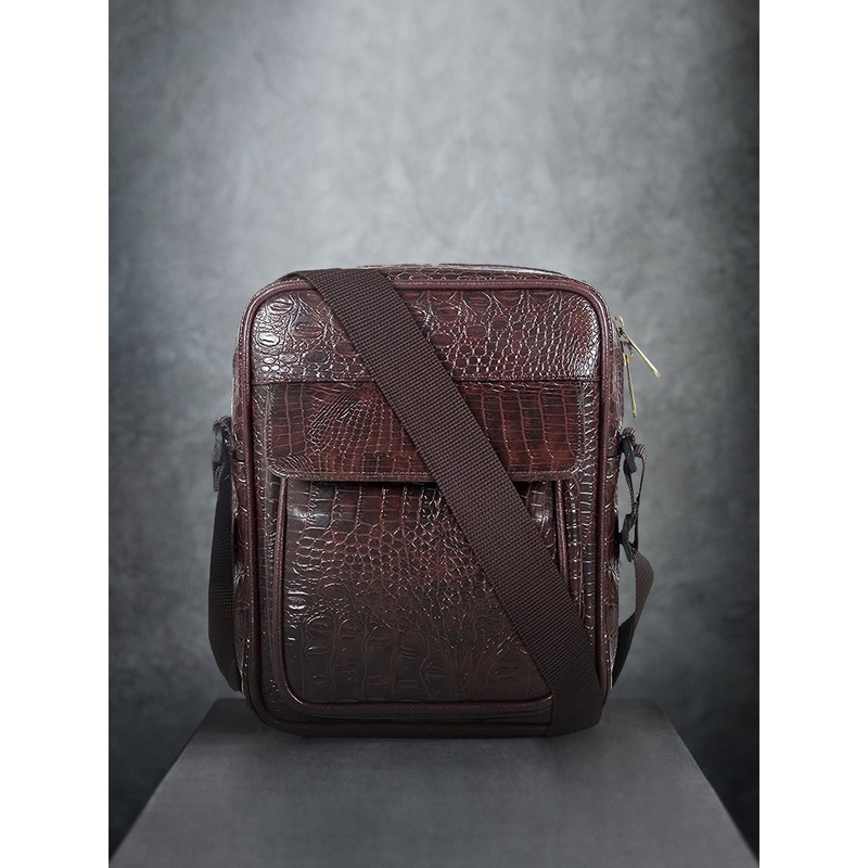 THE CLOWNFISH Penelope Brown Animal Textured Leather Structured Sling Bag