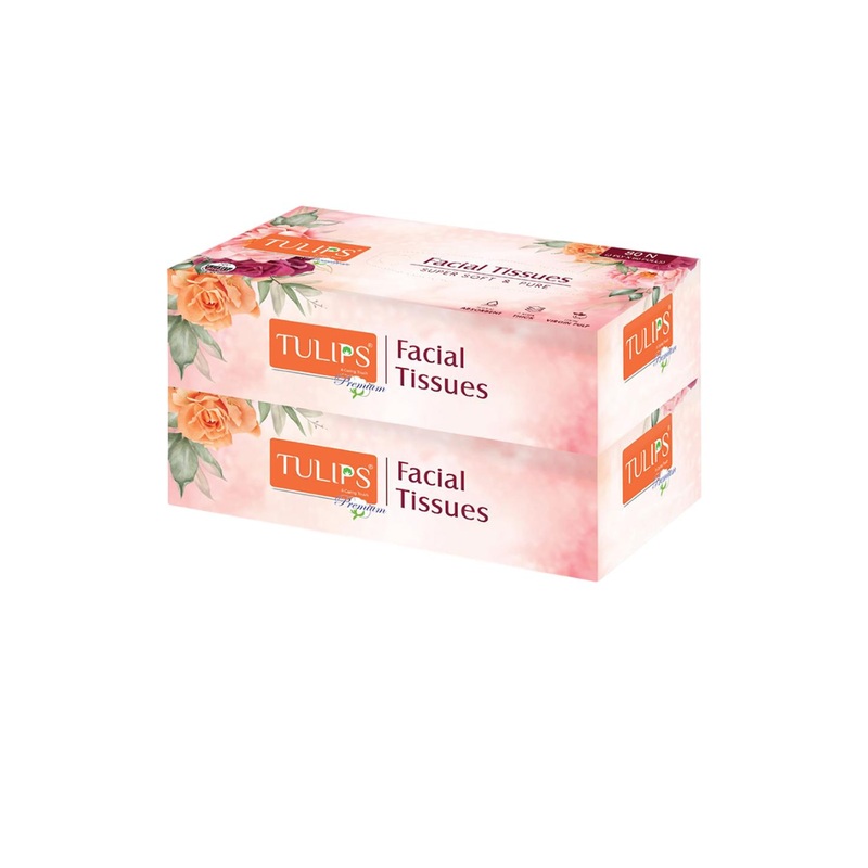 TULIPS Set Of 2 Premium Super Soft & Pure Facial Tissue Paper – 80 Pulls Each
