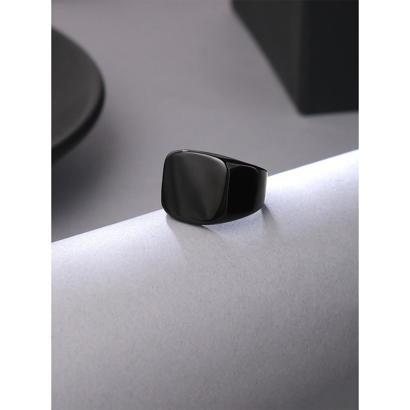 Yellow Chimes Men Black Stainless Steel Band Finger Ring