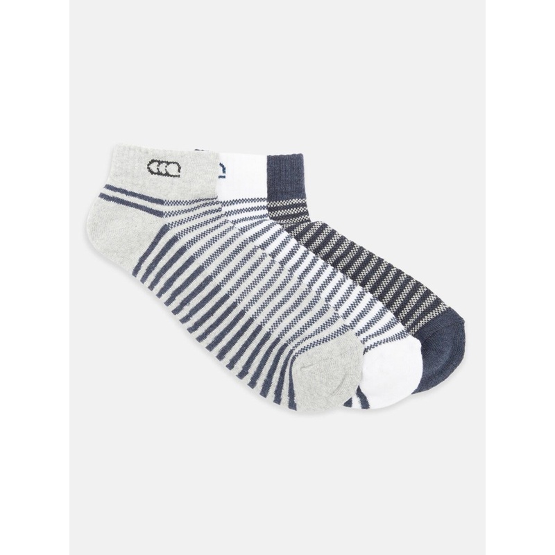 Ajile by Pantaloons Men Pack Of 3 Cotton Striped Ribbed Ankle-Length Socks