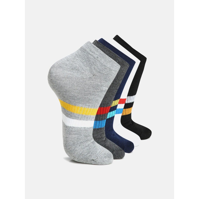 BAESD Unisex Pack of 5 Striped Ankle-Length Socks