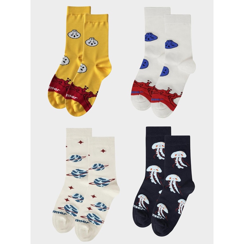 bummer Unisex Pack Of 4 Patterned Calf-Length Quarter Socks
