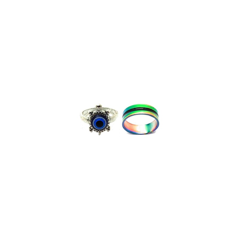 Dynamic Retail Global Set of 2 Rings for Men & Women, Blue-Green Alloy Ring ()