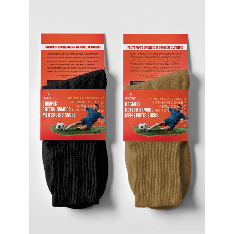 FOOTPRINT Men 2 Pairs Anti Odour Organic Cotton Calf-Length Solid Bamboo Sports Terry Socks