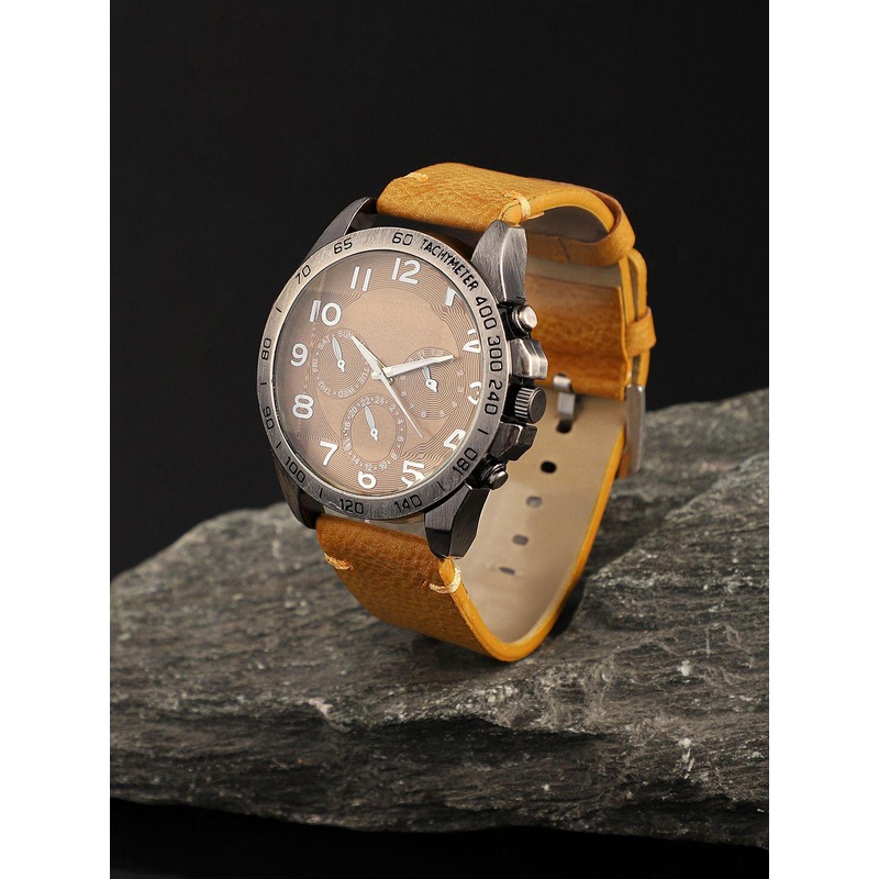 French Accent Men Printed Dial & Leather Bracelet Style Straps Digital Watch SS25_FAWC1041