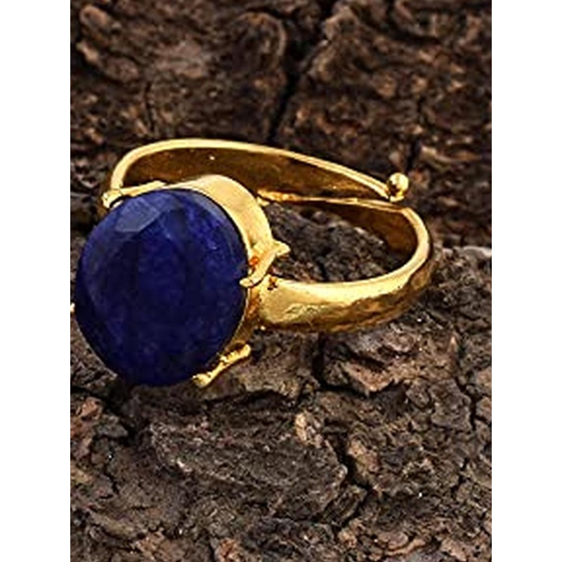 Goldplated Brass Blue Sapphire Neelam Fingerring Men Jewellery Women
