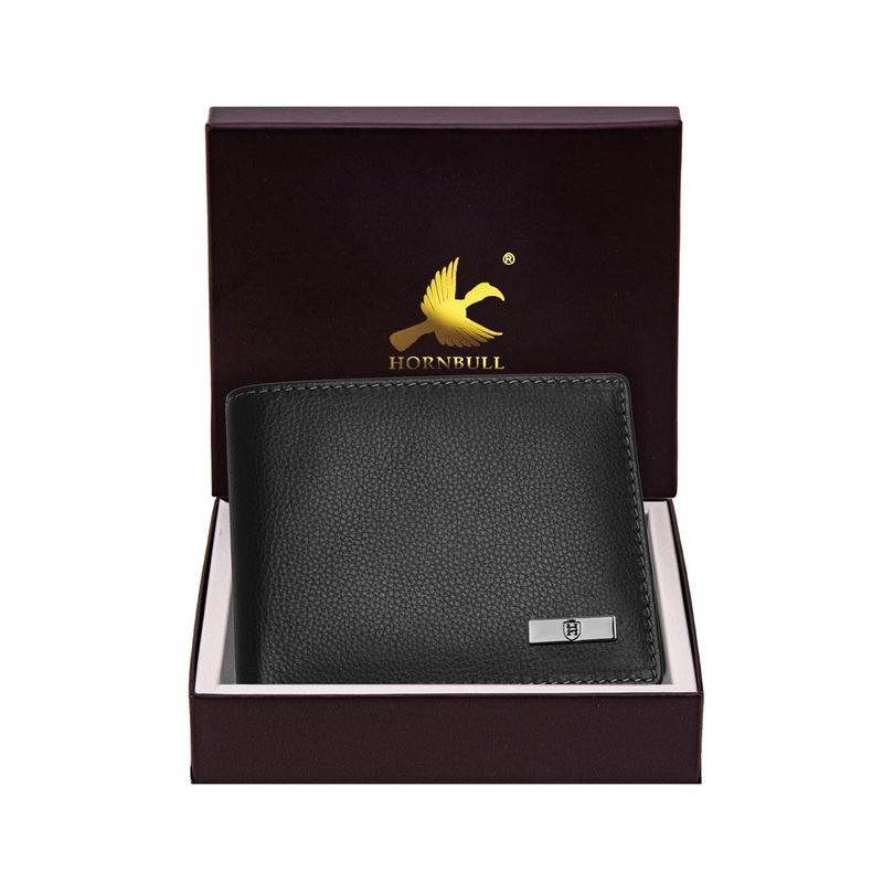 Hornbull Maddison Black RFID Protected Genuine Leather Two Fold Wallet