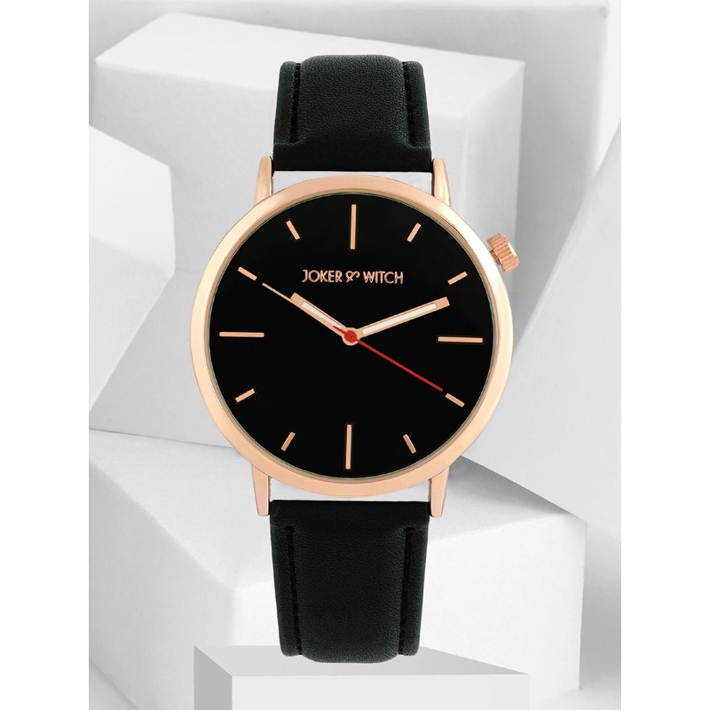 JOKER & WITCH Men Black Patterned Dial & Black Leather Straps Analogue Watch AMWW457-Black