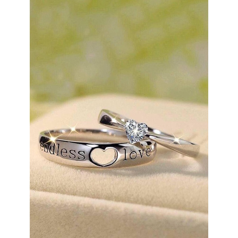 kazare Unisex Set Of 2 Rhodium-Plated Stone-Studded Adjustable Finger Rings