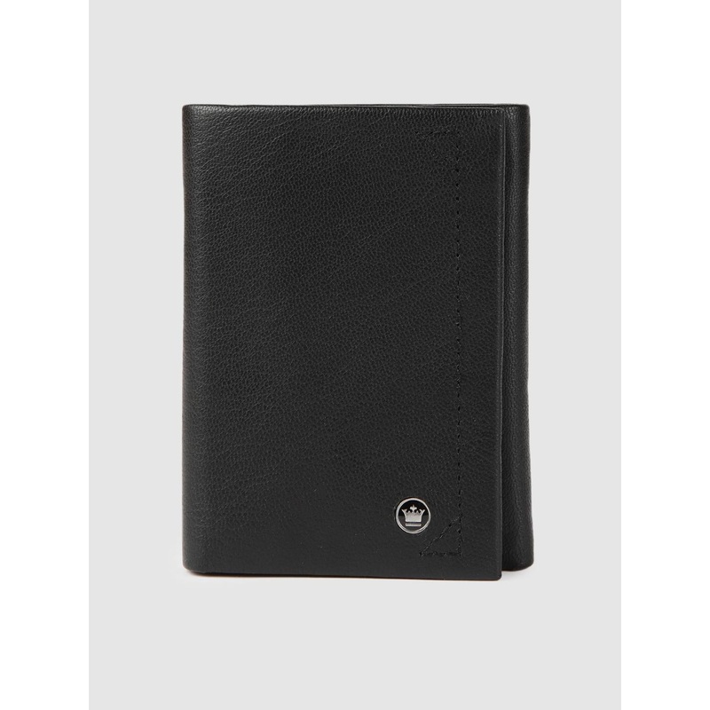 Louis Philippe Men Black Solid Three Fold Wallet