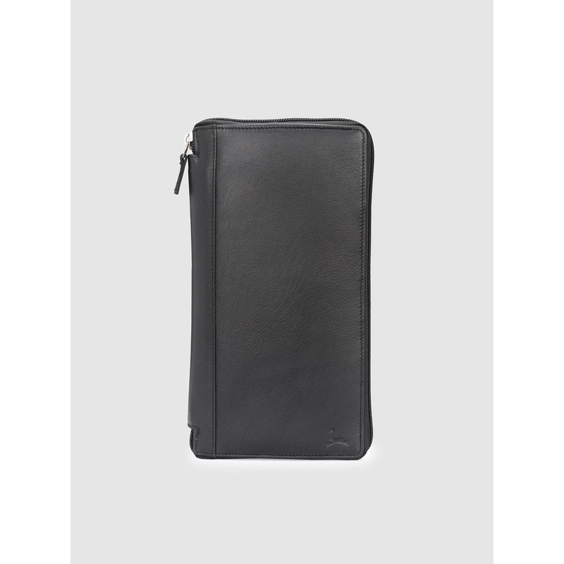 Pacific Gold Men Black Solid Leather Passport Holder