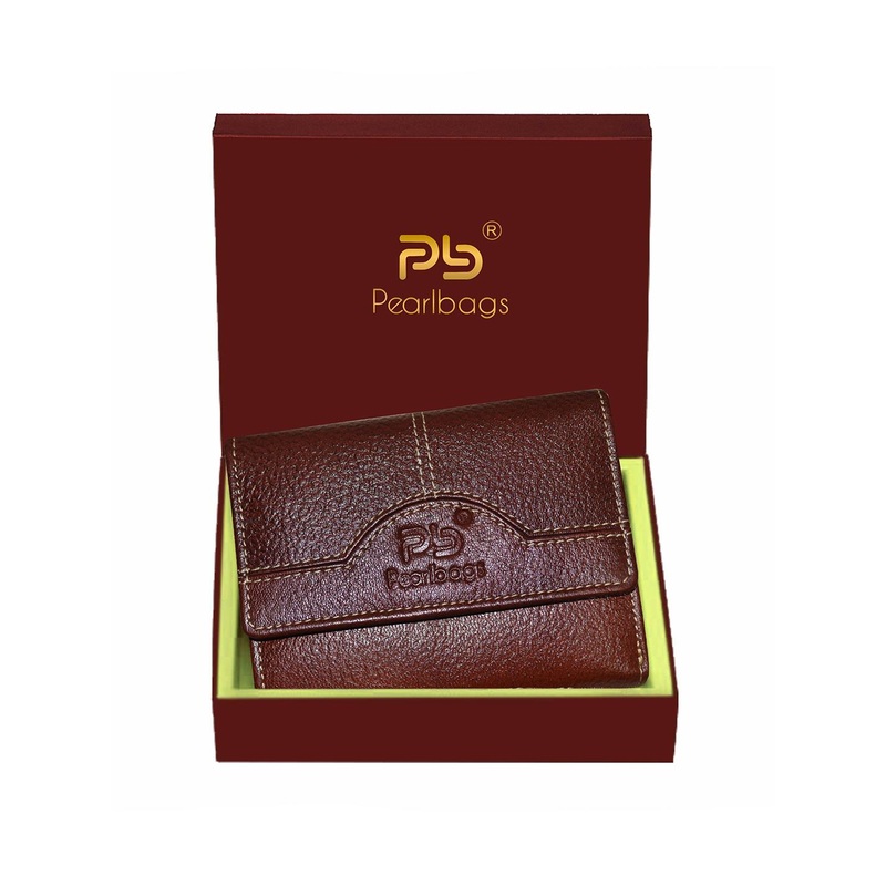 PB Pearlbags Men Genuine Leather Tri- Fold 8 Card Slots Wallet