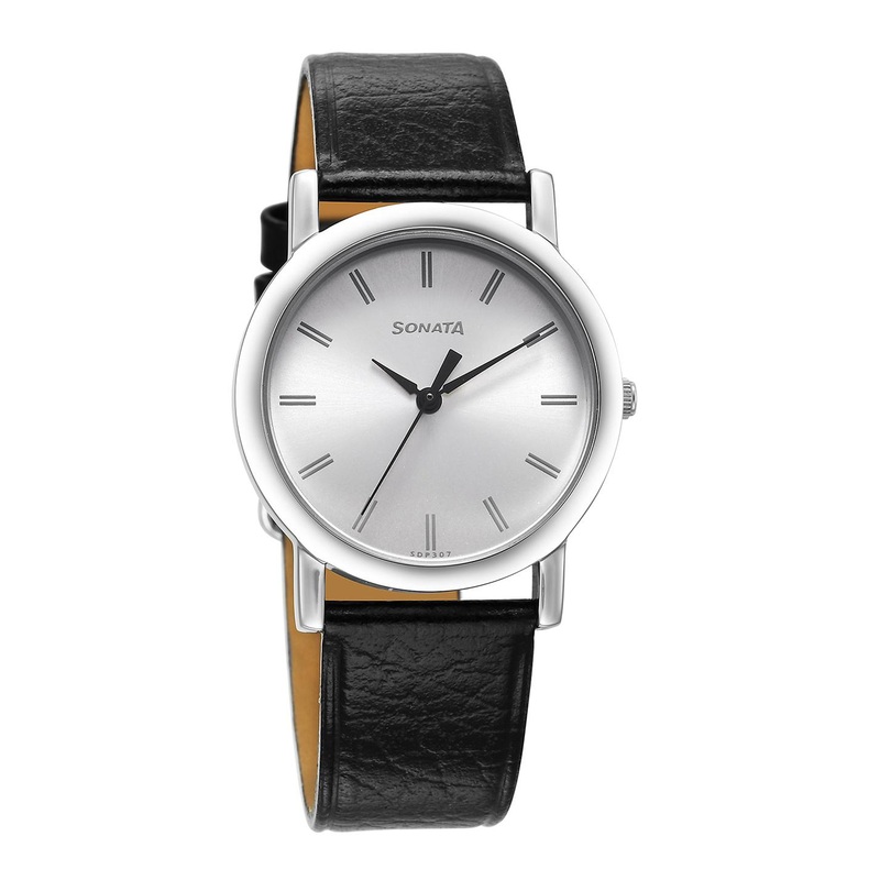 Sonata Classique Collection Men Brass Dial & Leather Straps Analogue Watch 7987SL06W