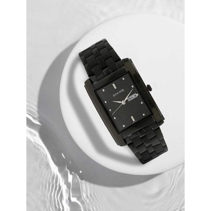 Sonata Men Black Analogue Watch NK7953NM02